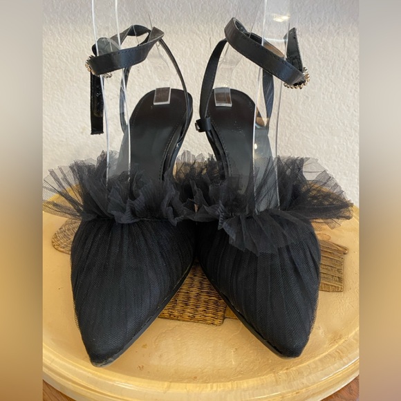 Circus-NY Sam Edelman,PointedToe Gauzy Ruffle Dress Ankle Strap Heels,Blk Size 8 - Picture 2 of 13